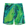 Turquoise And Green Acid Melt Print Men's Athletic Shorts