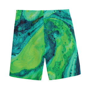 Turquoise And Green Acid Melt Print Men's Sports Shorts