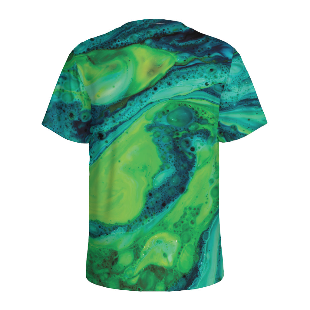 Turquoise And Green Acid Melt Print Men's Sports T-Shirt