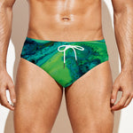 Turquoise And Green Acid Melt Print Men's Swim Briefs