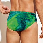 Turquoise And Green Acid Melt Print Men's Swim Briefs