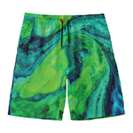 Turquoise And Green Acid Melt Print Men's Swim Trunks