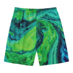 Turquoise And Green Acid Melt Print Men's Swim Trunks