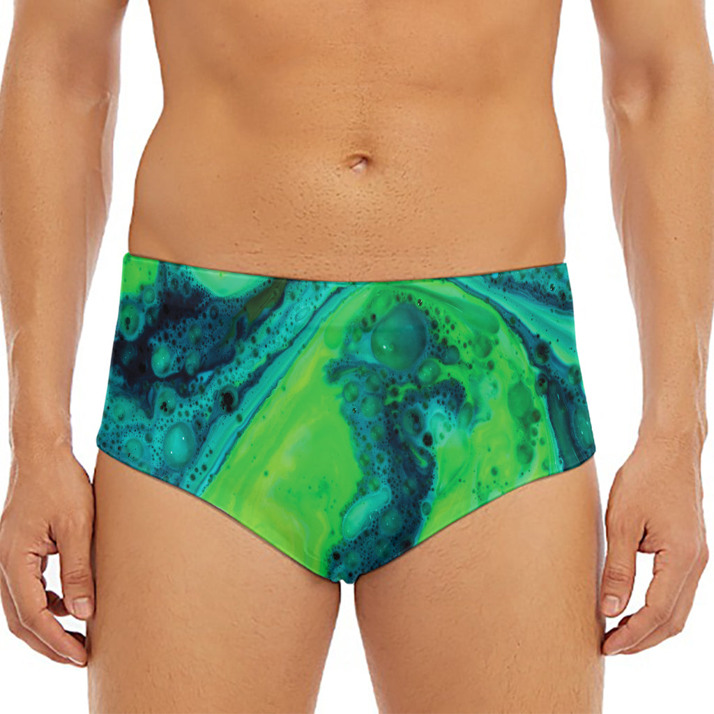 Turquoise And Green Acid Melt Print Men's Triangle Swim Briefs