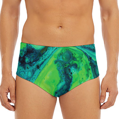 Turquoise And Green Acid Melt Print Men's Triangle Swim Briefs