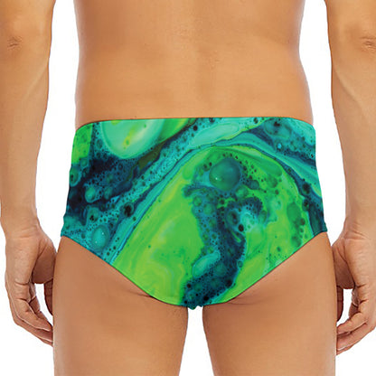 Turquoise And Green Acid Melt Print Men's Triangle Swim Briefs