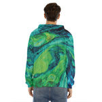 Turquoise And Green Acid Melt Print Men's Velvet Pullover Hoodie