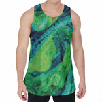 Turquoise And Green Acid Melt Print Men's Velvet Tank Top