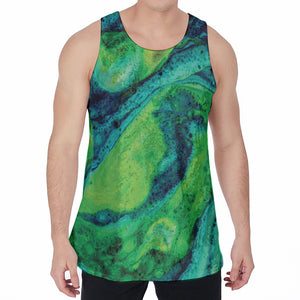 Turquoise And Green Acid Melt Print Men's Velvet Tank Top