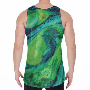 Turquoise And Green Acid Melt Print Men's Velvet Tank Top