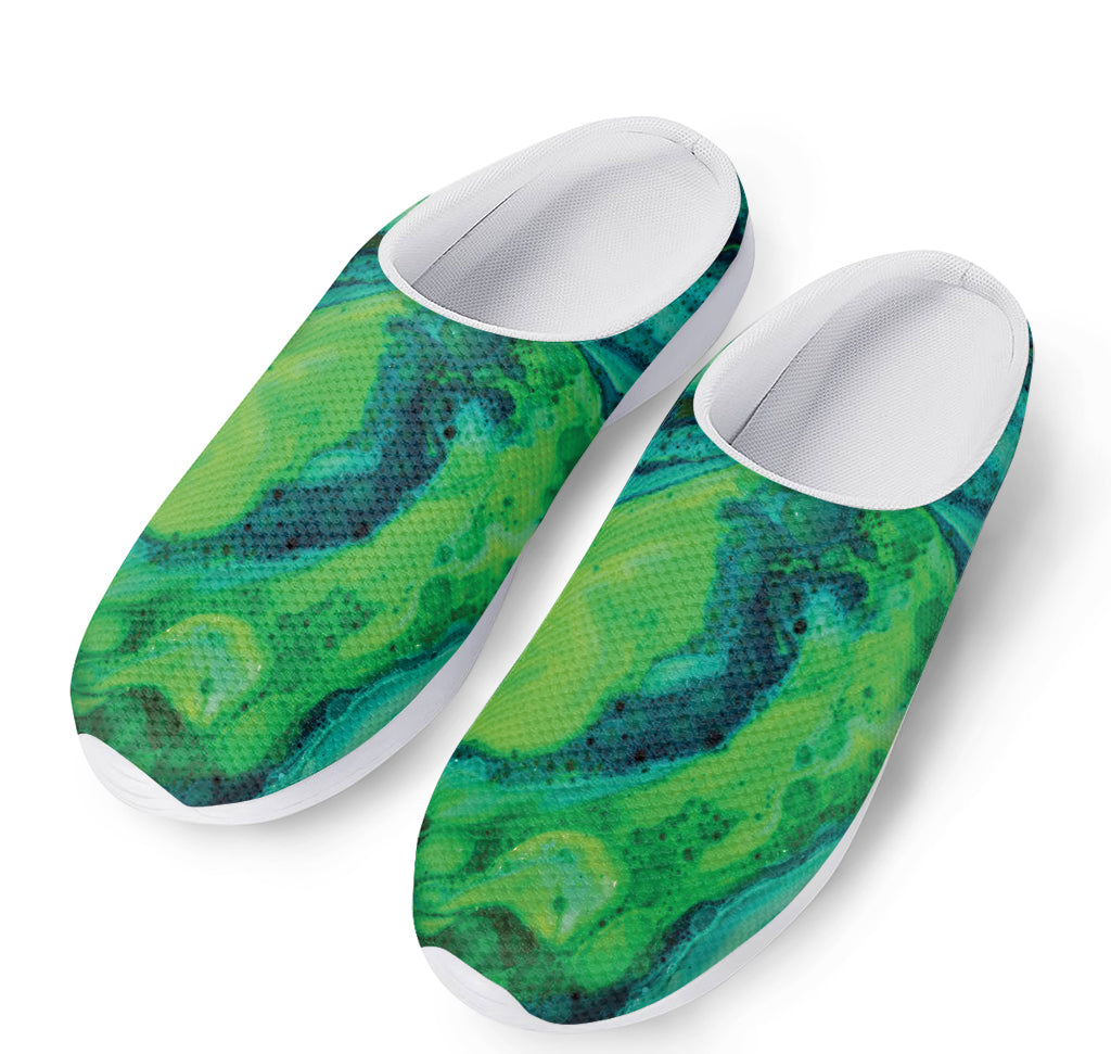 Turquoise And Green Acid Melt Print Mesh Casual Shoes