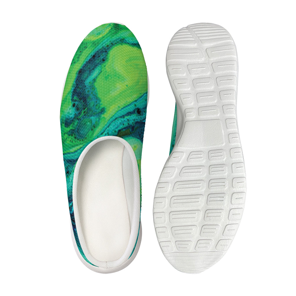Turquoise And Green Acid Melt Print Mesh Casual Shoes