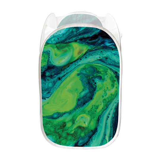 Turquoise And Green Acid Melt Print Mesh Laundry Hamper