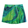 Turquoise And Green Acid Melt Print Mesh Shorts