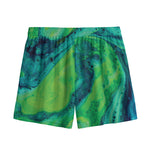 Turquoise And Green Acid Melt Print Mesh Shorts