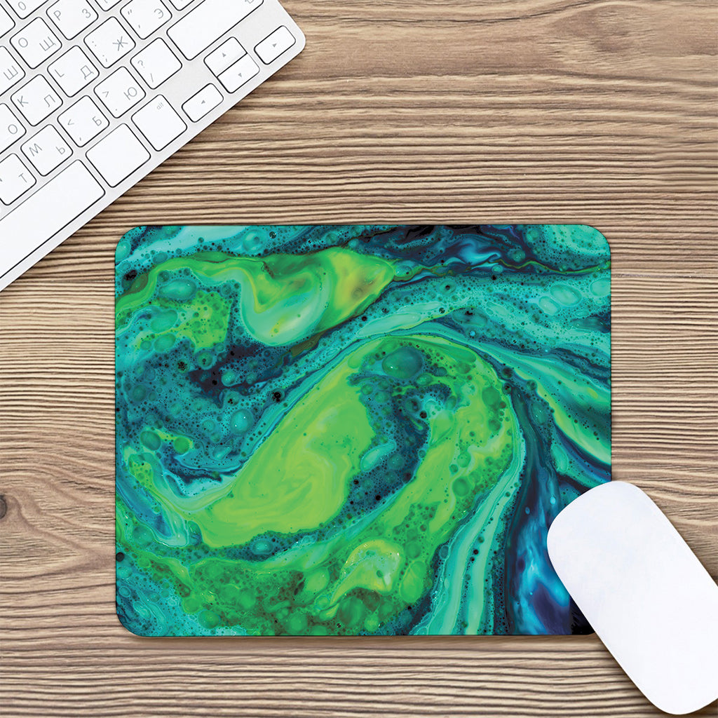 Turquoise And Green Acid Melt Print Mouse Pad