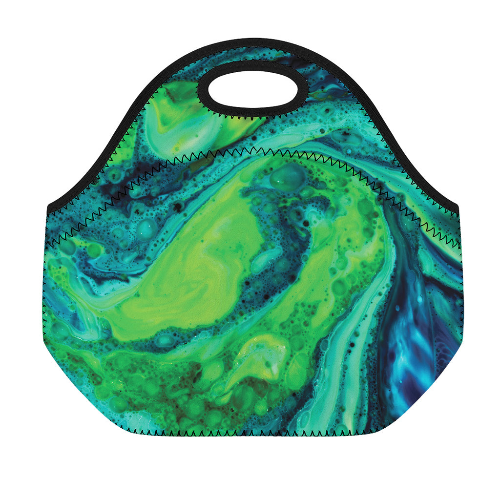 Turquoise And Green Acid Melt Print Neoprene Lunch Bag