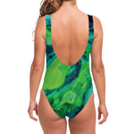 Turquoise And Green Acid Melt Print One Piece Swimsuit