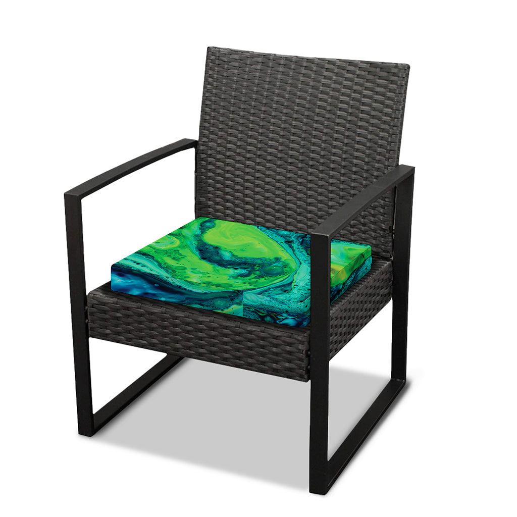 Turquoise And Green Acid Melt Print Outdoor Seat Cushion Cover