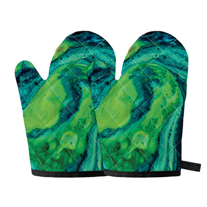Turquoise And Green Acid Melt Print Oven Mitts