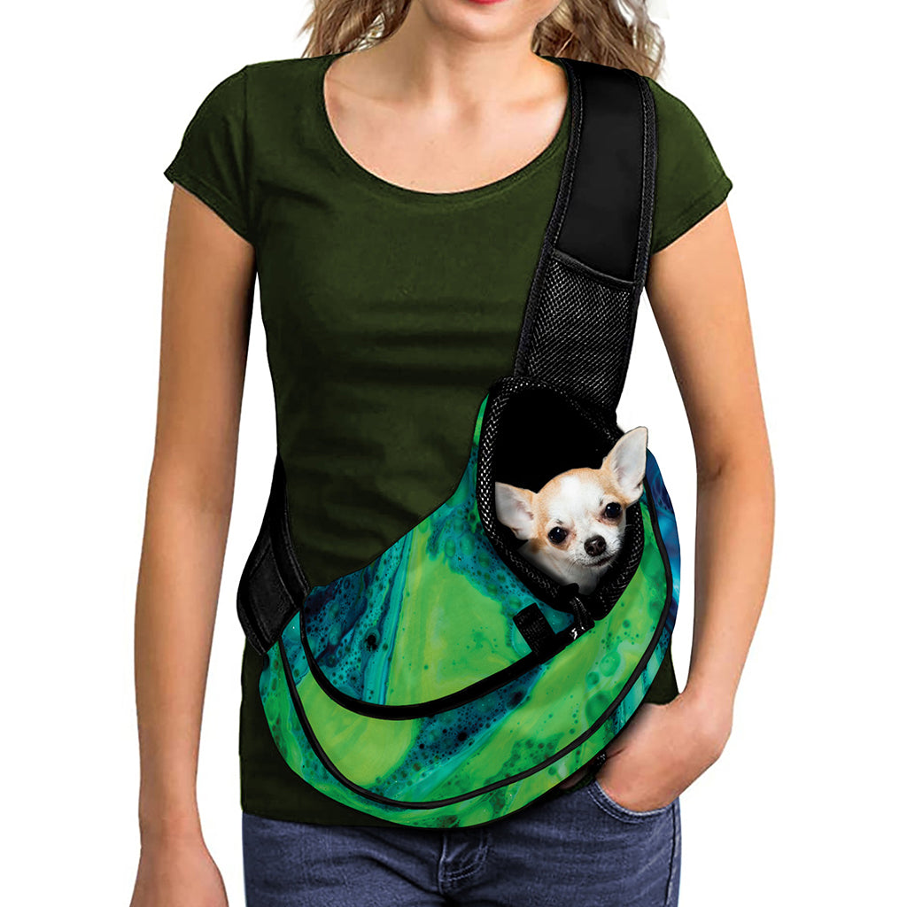 Turquoise And Green Acid Melt Print Pet Sling Carrier