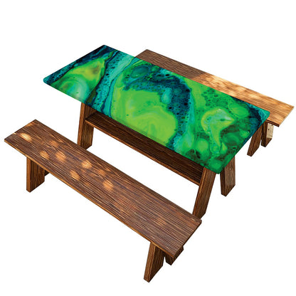 Turquoise And Green Acid Melt Print Picnic Table Cover