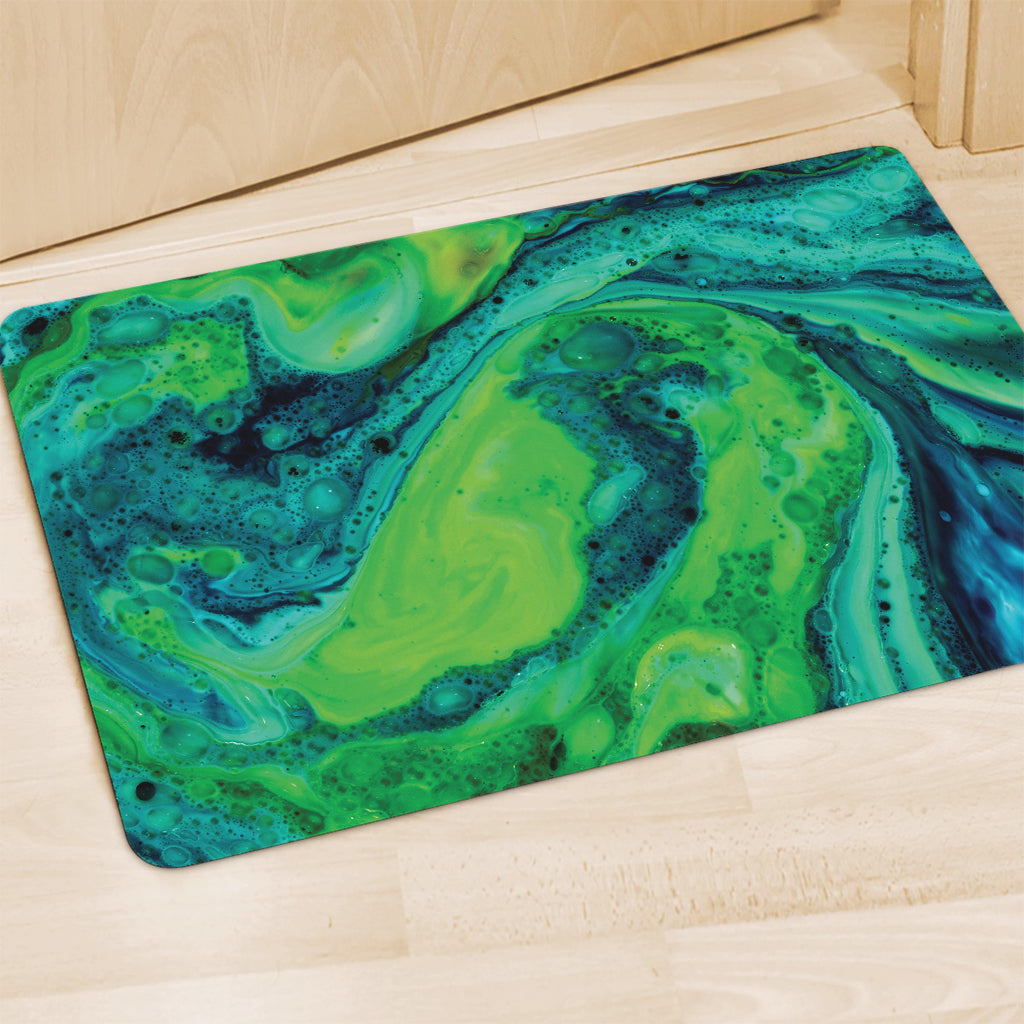 Turquoise And Green Acid Melt Print Polyester Doormat