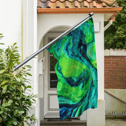 Turquoise And Green Acid Melt Print Polyester Flag