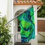 Turquoise And Green Acid Melt Print Polyester Flag