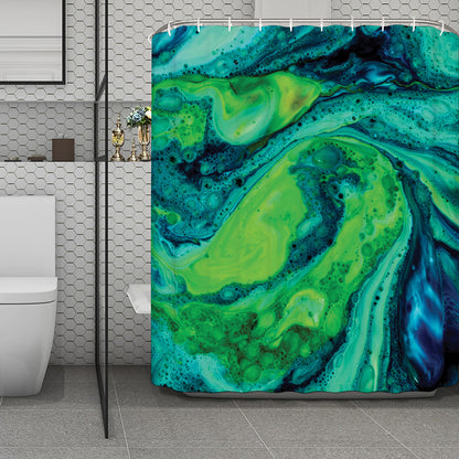Turquoise And Green Acid Melt Print Polyester Shower Curtain