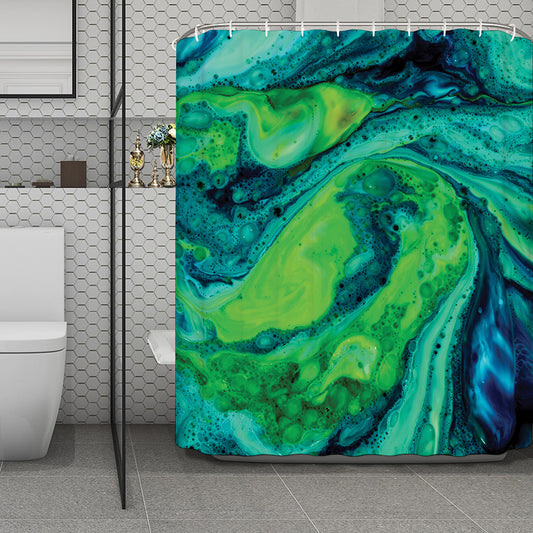 Turquoise And Green Acid Melt Print Polyester Shower Curtain