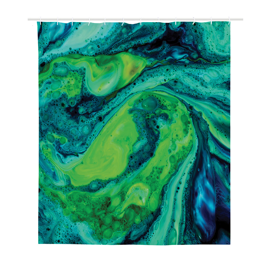 Turquoise And Green Acid Melt Print Polyester Shower Curtain
