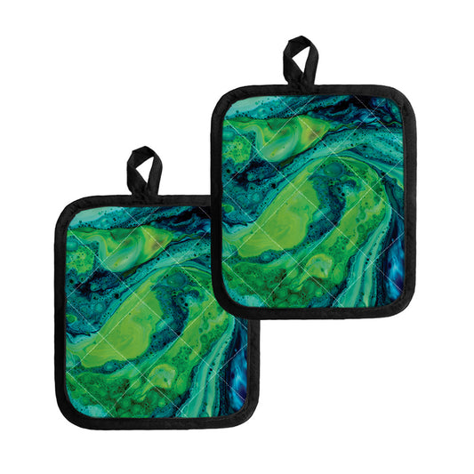 Turquoise And Green Acid Melt Print Pot Holders