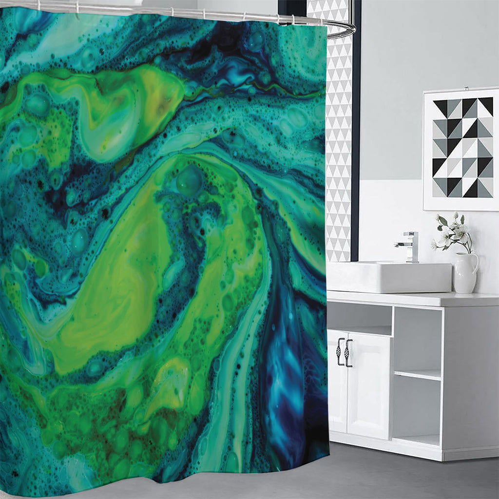 Turquoise And Green Acid Melt Print Premium Shower Curtain