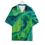 Turquoise And Green Acid Melt Print Rayon Hawaiian Shirt