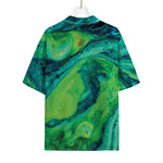 Turquoise And Green Acid Melt Print Rayon Hawaiian Shirt