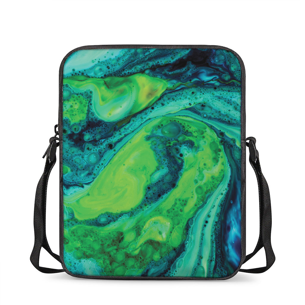 Turquoise And Green Acid Melt Print Rectangular Crossbody Bag