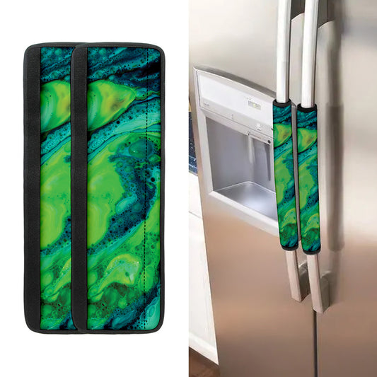Turquoise And Green Acid Melt Print Refrigerator Handle Covers