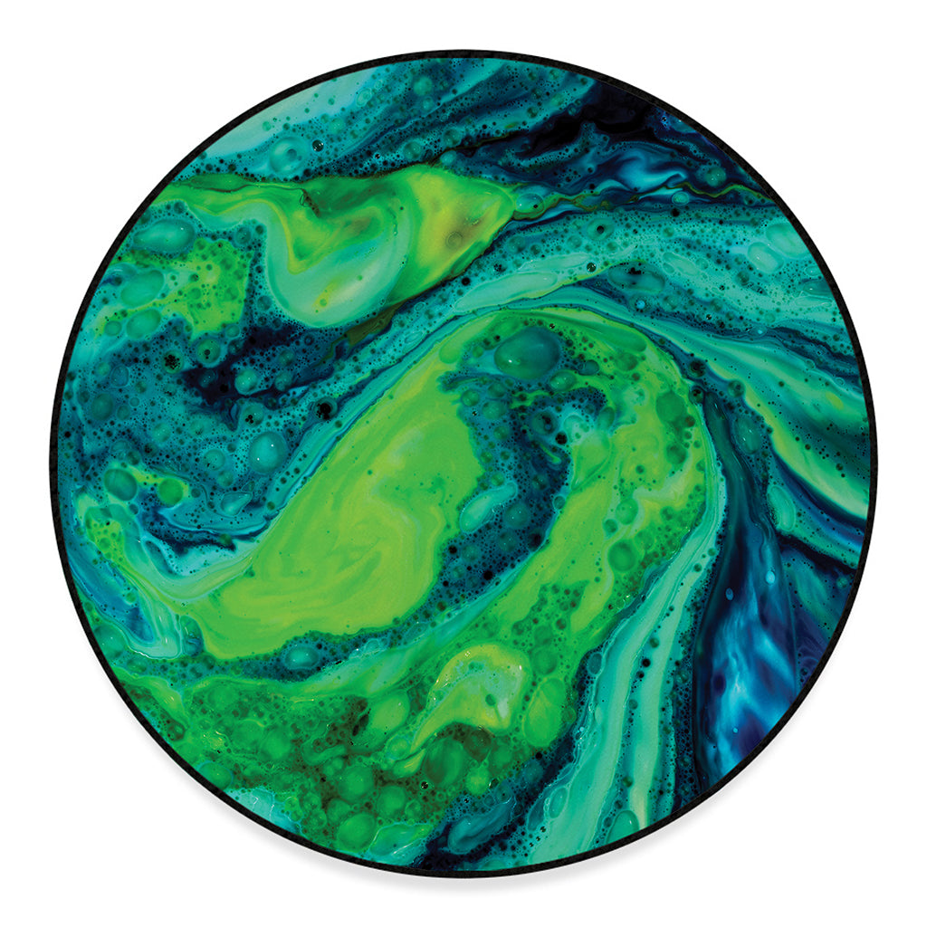 Turquoise And Green Acid Melt Print Round Floor Mat