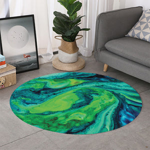 Turquoise And Green Acid Melt Print Round Rug