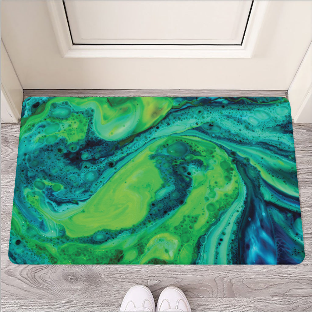 Turquoise And Green Acid Melt Print Rubber Doormat