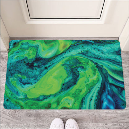 Turquoise And Green Acid Melt Print Rubber Doormat