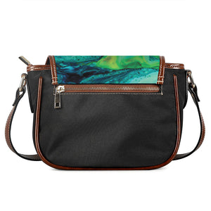 Turquoise And Green Acid Melt Print Saddle Bag