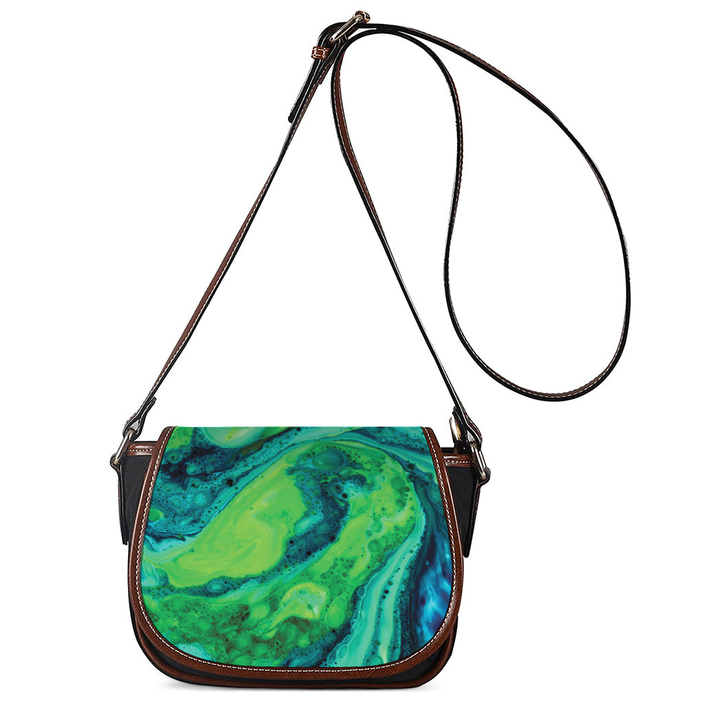 Turquoise And Green Acid Melt Print Saddle Bag