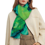 Turquoise And Green Acid Melt Print Scarf
