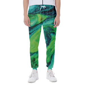 Turquoise And Green Acid Melt Print Scuba Joggers