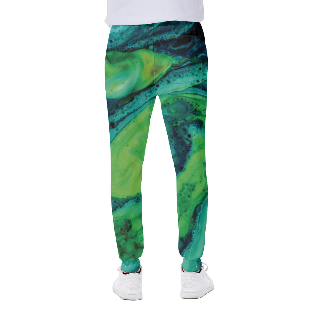 Turquoise And Green Acid Melt Print Scuba Joggers