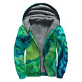 Turquoise And Green Acid Melt Print Sherpa Lined Zip Up Hoodie