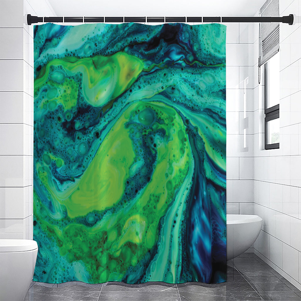 Turquoise And Green Acid Melt Print Shower Curtain