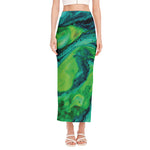 Turquoise And Green Acid Melt Print Side Slit Maxi Skirt